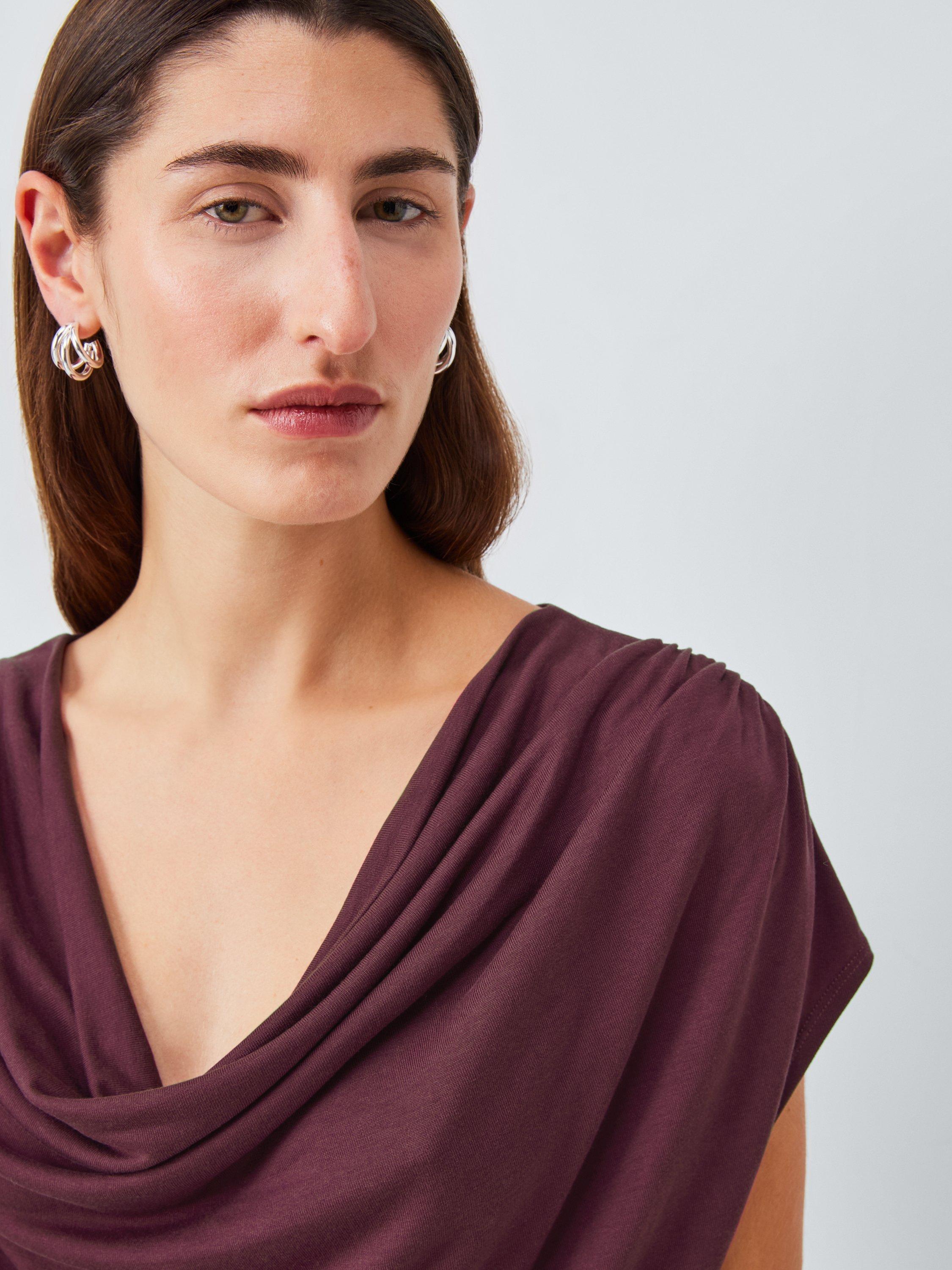 Product image 5 of 6, which shows John Lewis Drape Neck Cap Sleeve Top containing TENCEL™ Lyocell, Fig, 6