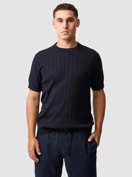 Rodd & Gunn Canning Street Cotton Hemp Short Sleeve Knitted T-Shirt, Midnight, Midnight