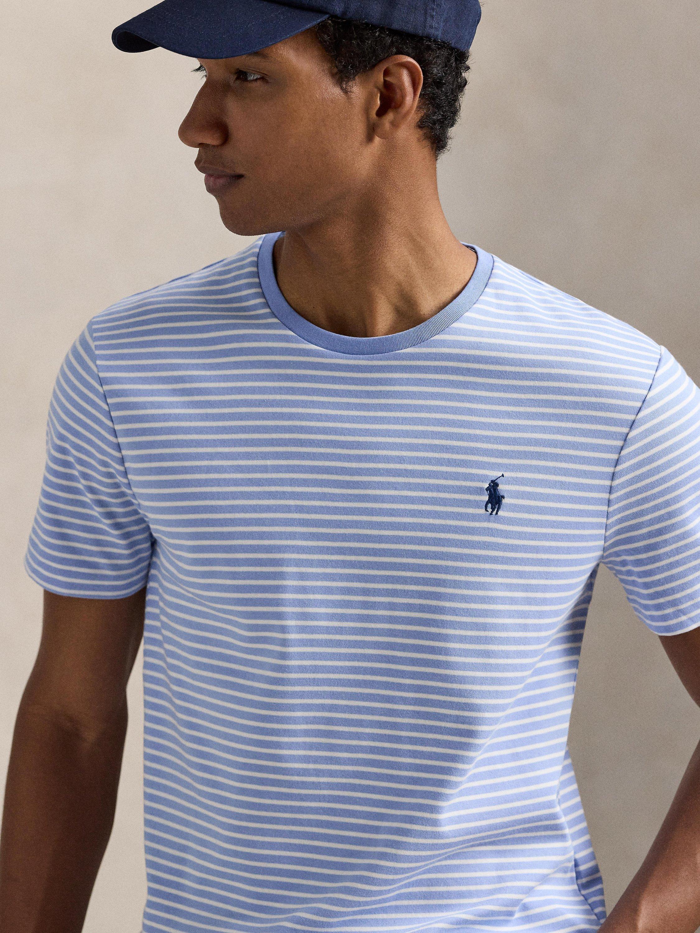 Product image 3 of 5, which shows Polo Ralph Lauren Cotton Custom Slim Fit Short Sleeve Stripe T-Shirt, Dress Shirt Blue/Wh, S