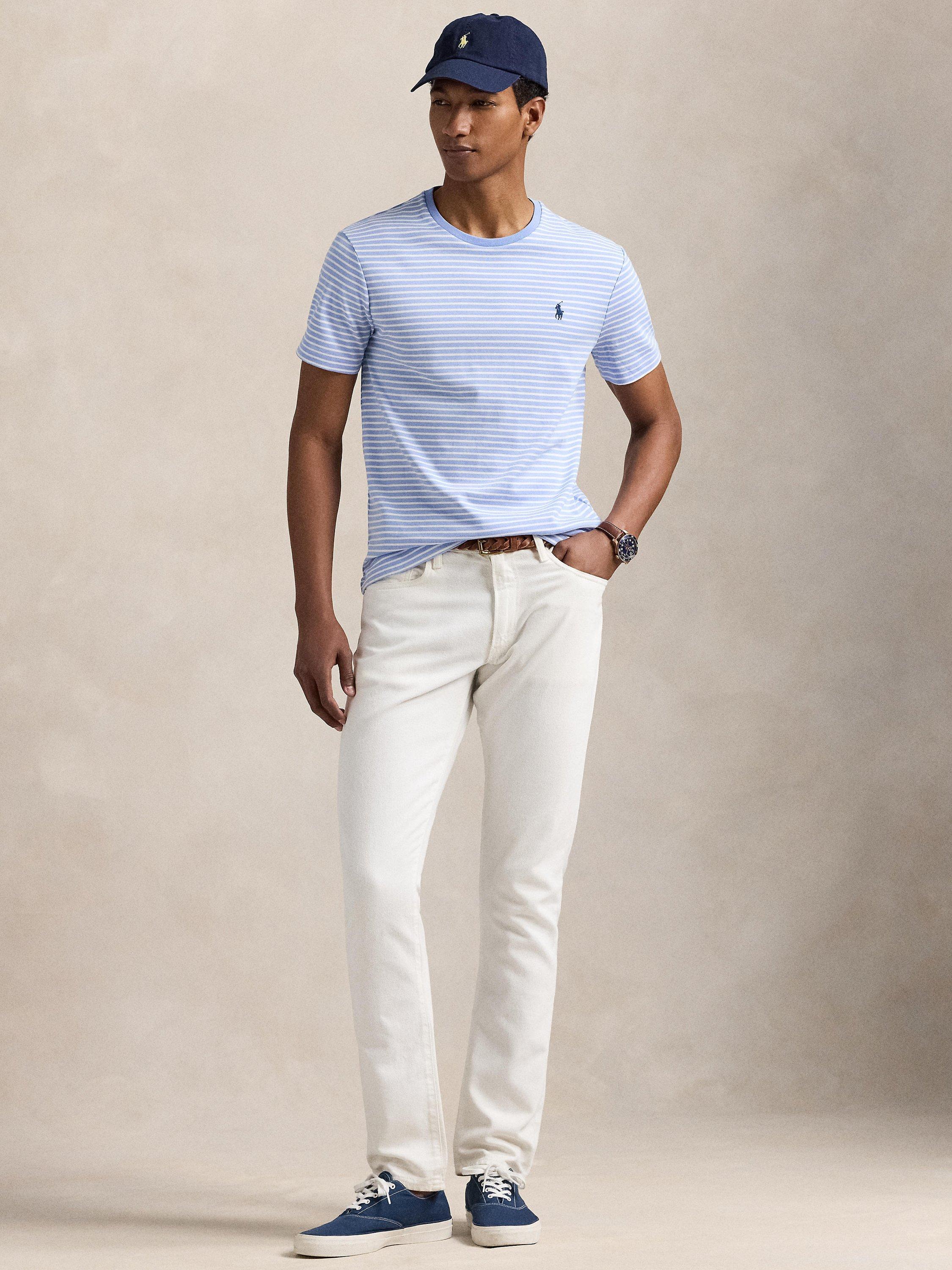 Product image 4 of 5, which shows Polo Ralph Lauren Cotton Custom Slim Fit Short Sleeve Stripe T-Shirt, Dress Shirt Blue/Wh, S