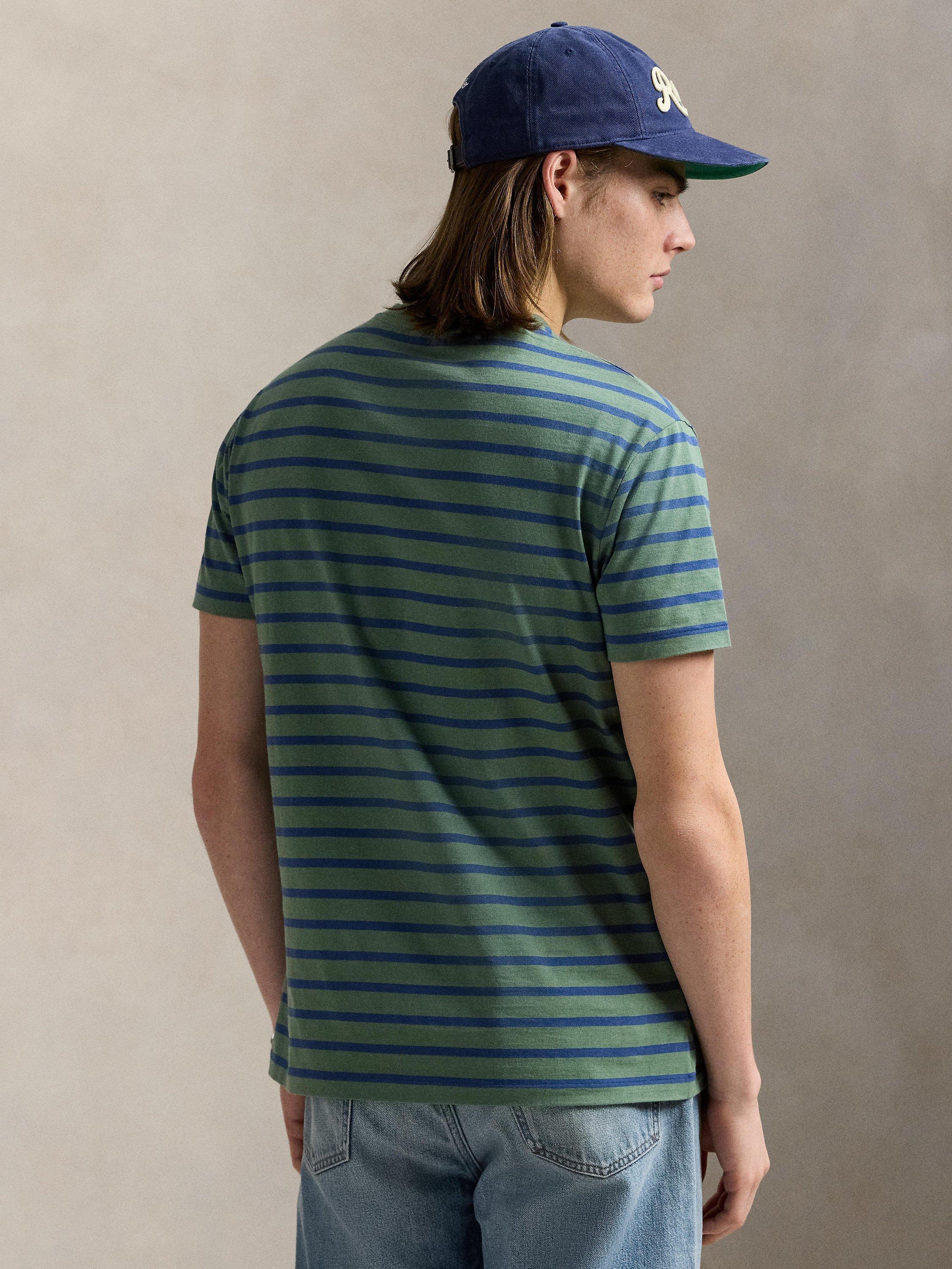 Product image 2 of 5, which shows Polo Ralph Lauren Cotton Custom Slim Fit Stripe T-Shirt, Fatigue/Old Royal, S