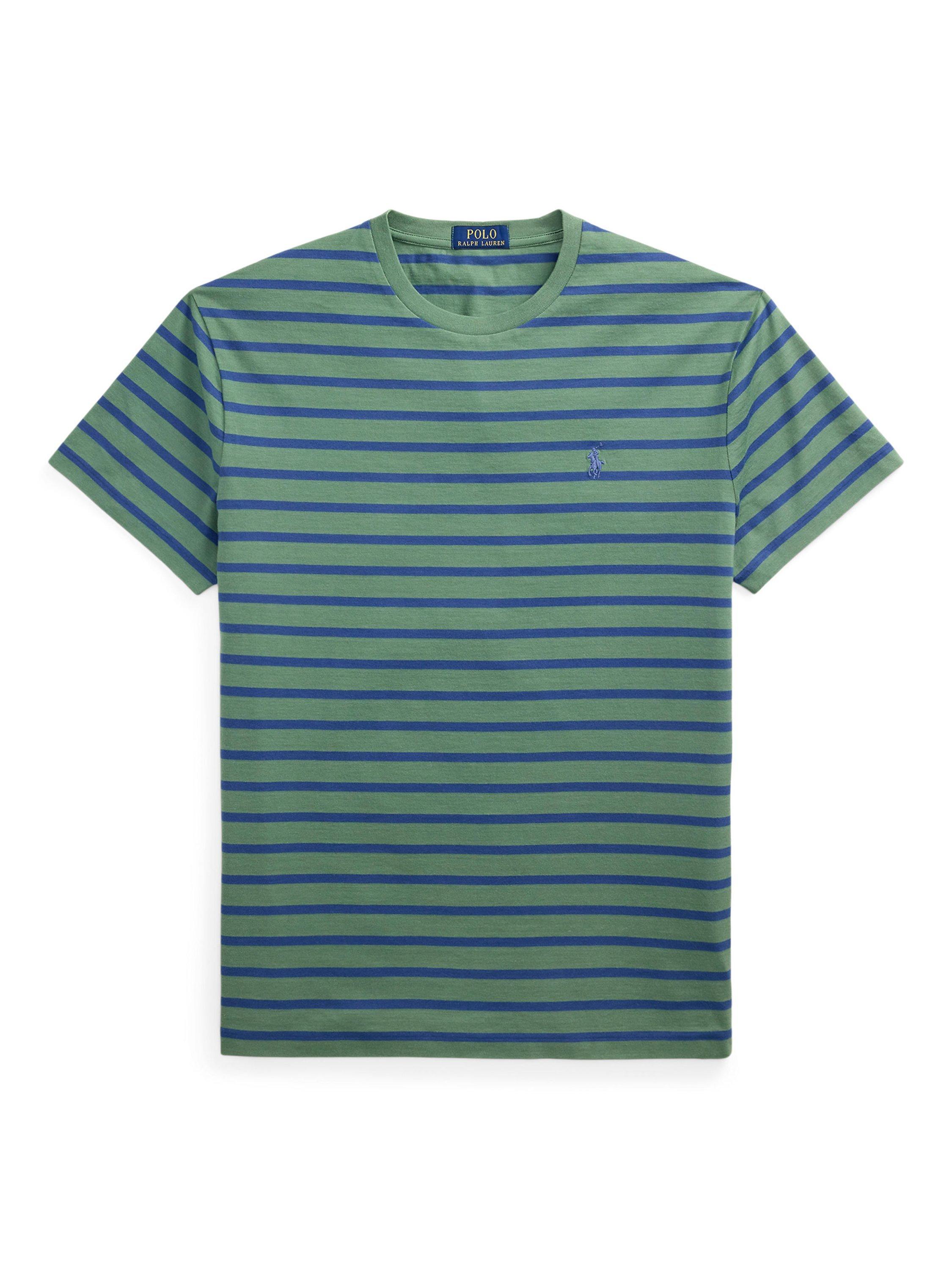 Product image 5 of 5, which shows Polo Ralph Lauren Cotton Custom Slim Fit Stripe T-Shirt, Fatigue/Old Royal, S