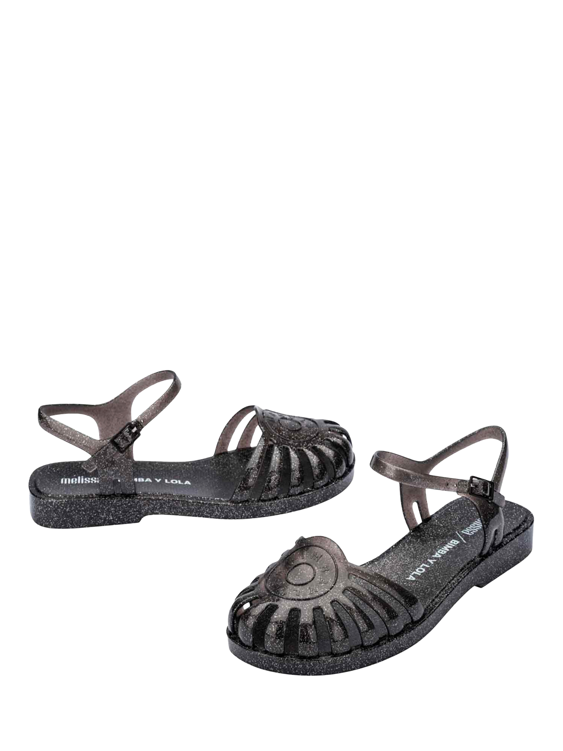 Product image 2 of 4, which shows Melissa + Bimba Y Lola Strappy Sandals, Glitter Black, 3