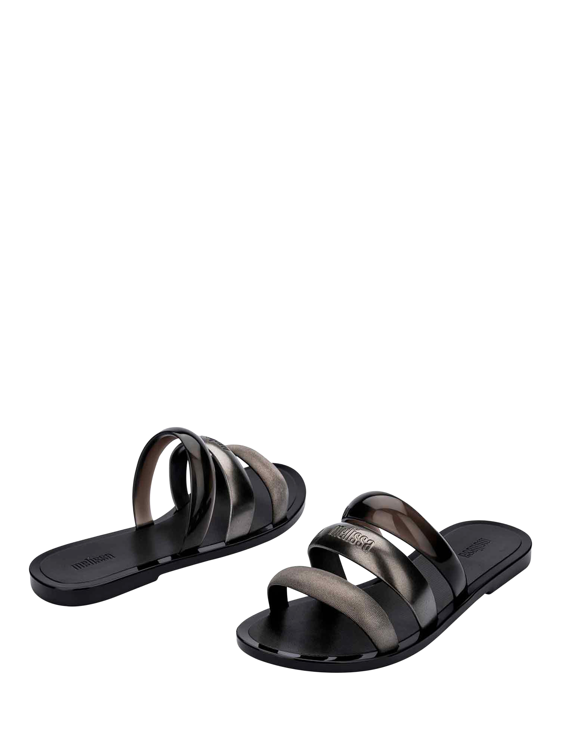 Product image 2 of 4, which shows Melissa Eclipse Slider Sandals, Silver/Black, 3