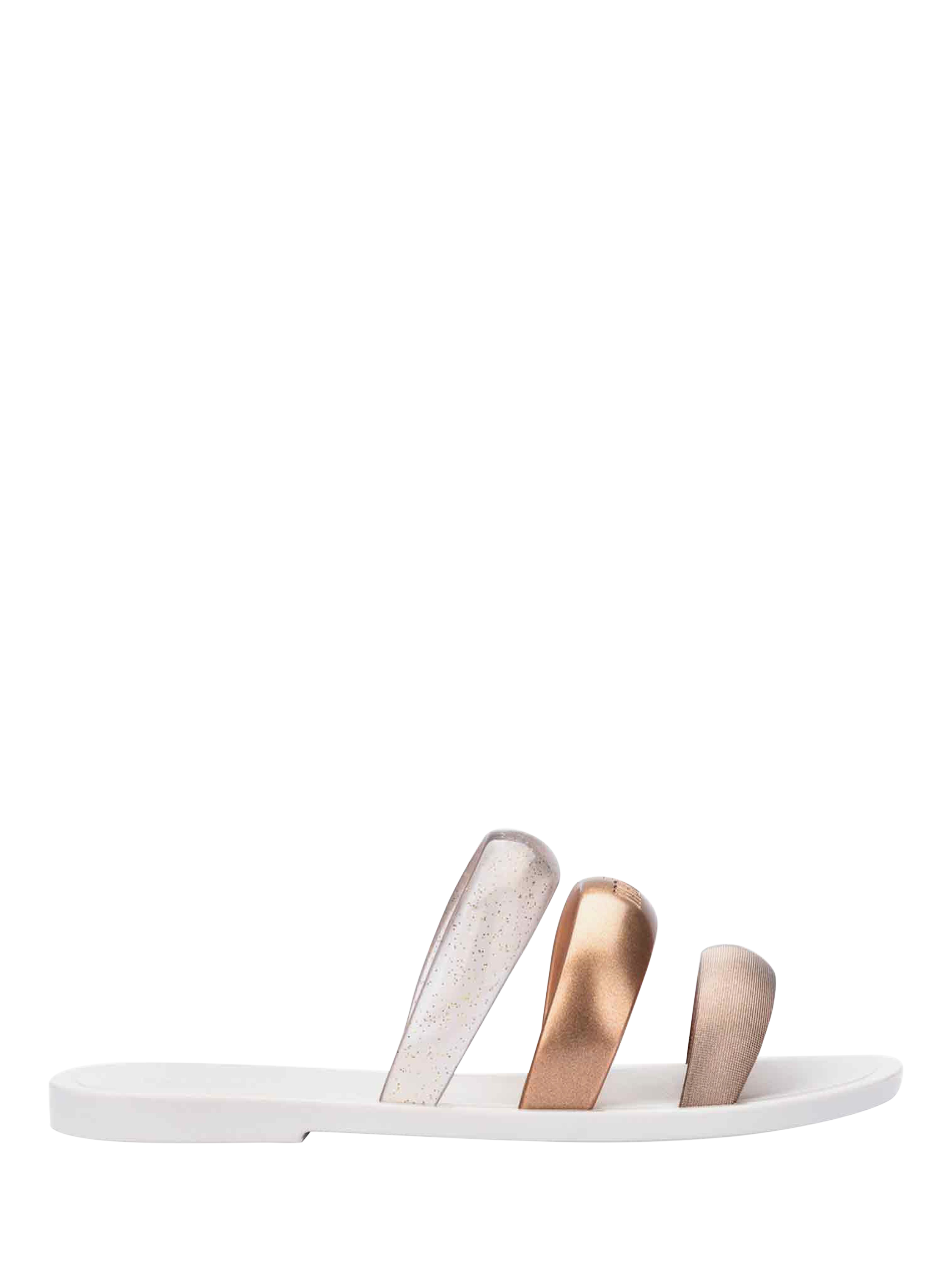 Product image 1 of 3, which shows Melissa Eclipse Slider Sandals, Bronze/Golden/White, 3