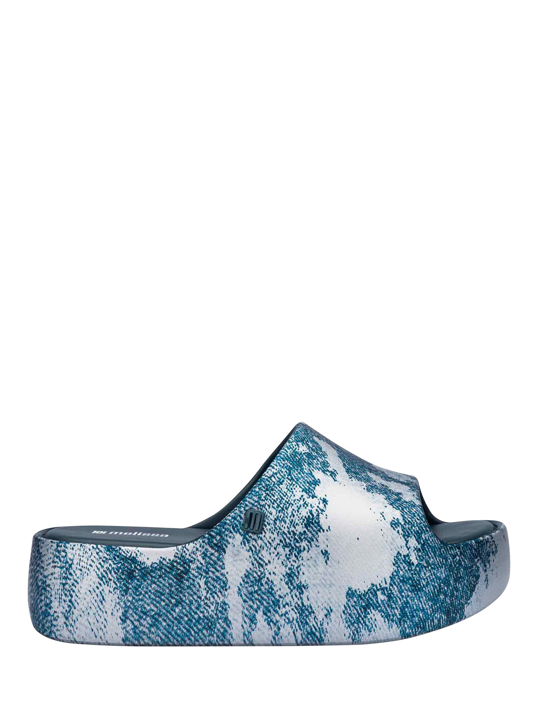 Product image 1 of 4, which shows Melissa Free Total Denim Platform Slider Sandals, Jeans Blue, 3