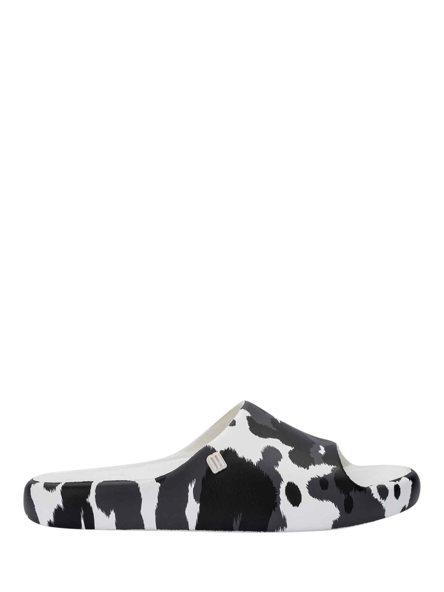 Product image 1 of 4, which shows Melissa Free Print Slider Sandals, White/Black, 3