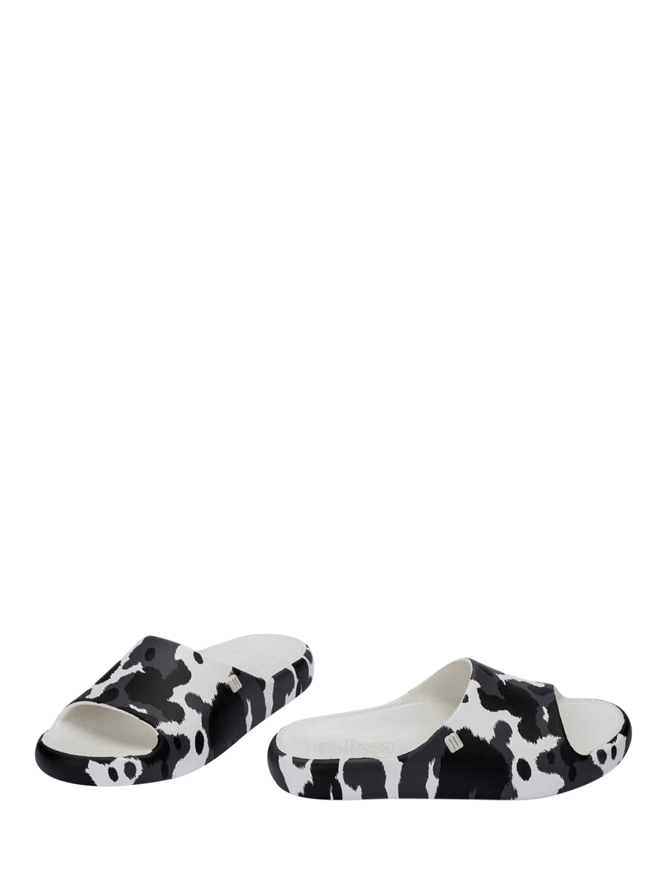 Product image 2 of 4, which shows Melissa Free Print Slider Sandals, White/Black, 3