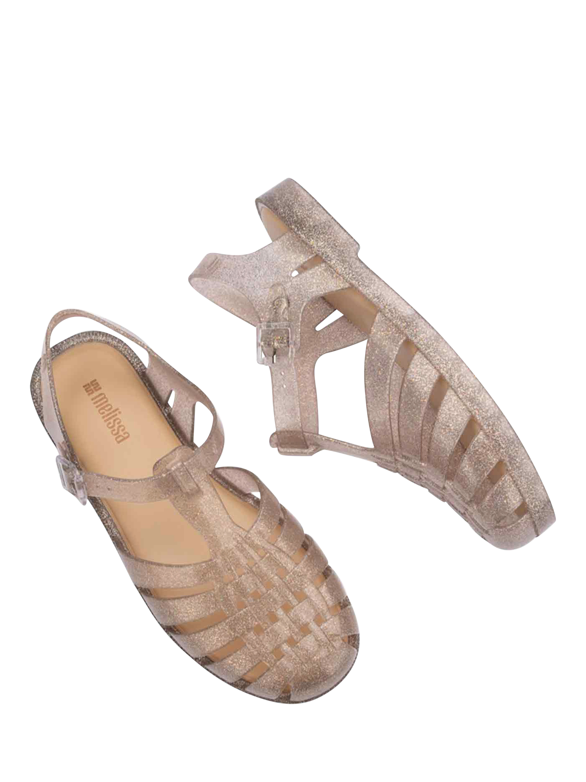Product image 4 of 4, which shows Melissa Possession Shiny Strappy Sandals, Beige, 3