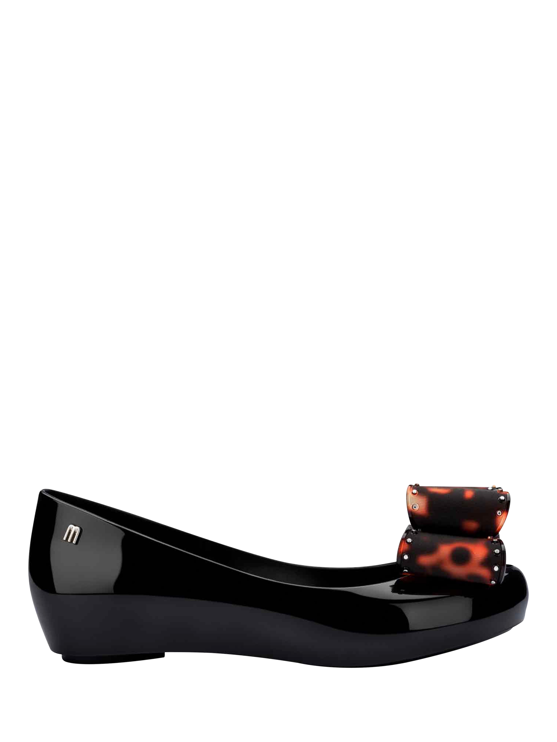Product image 1 of 4, which shows Melissa Ultragirl Classic Bow Ballerina Pumps, Black/Tortoiseshell, 3