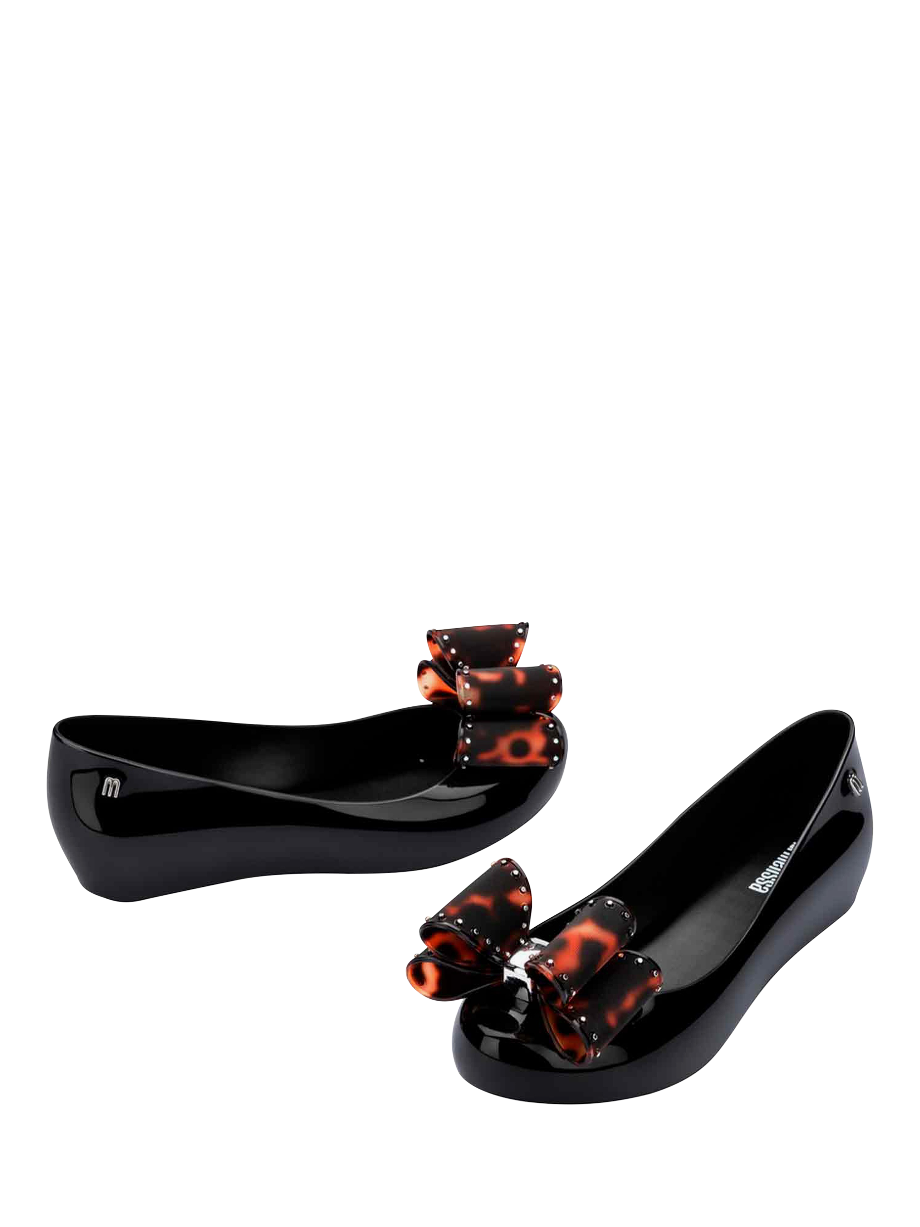 Product image 2 of 4, which shows Melissa Ultragirl Classic Bow Ballerina Pumps, Black/Tortoiseshell, 3