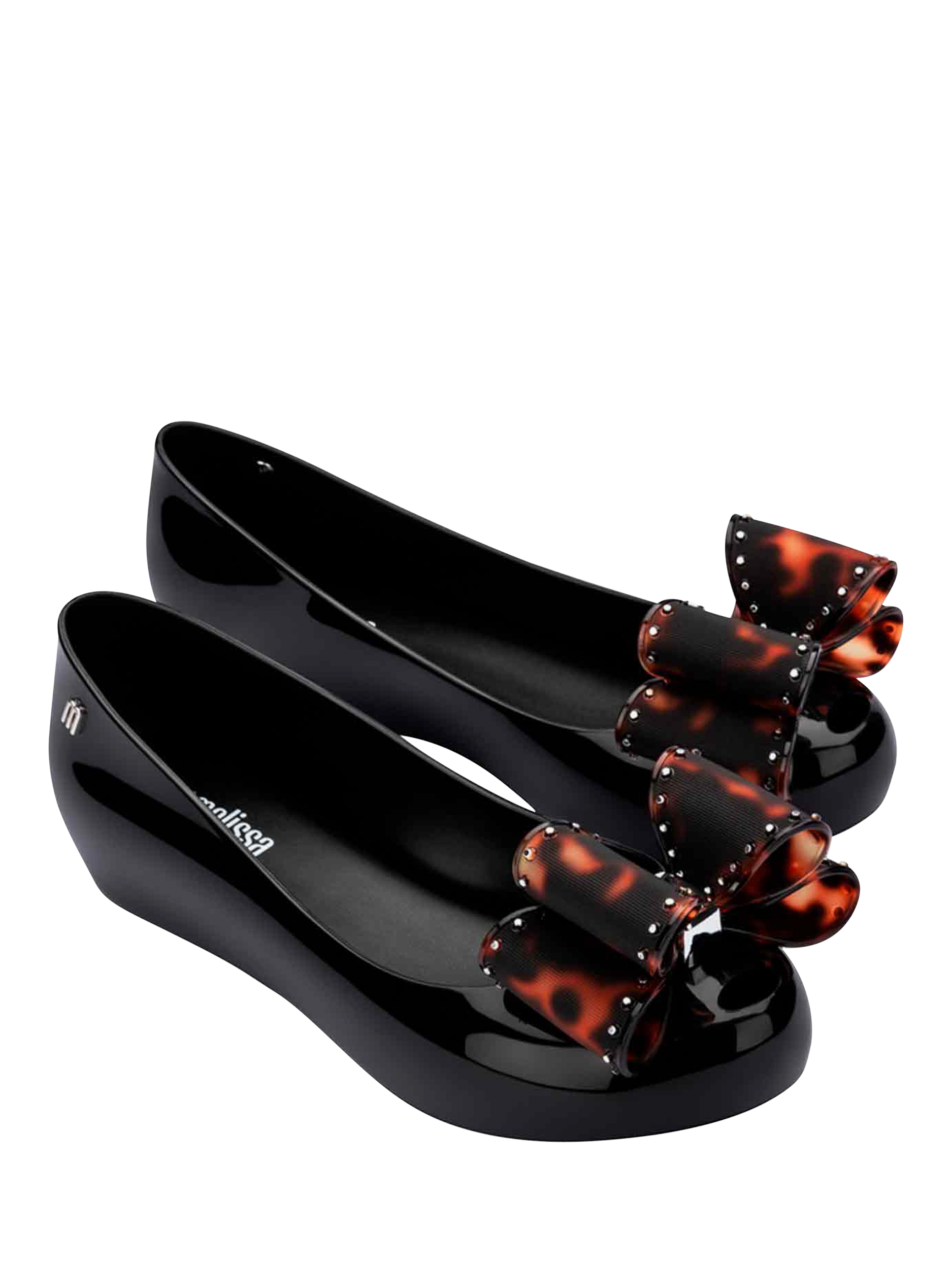 Product image 4 of 4, which shows Melissa Ultragirl Classic Bow Ballerina Pumps, Black/Tortoiseshell, 3