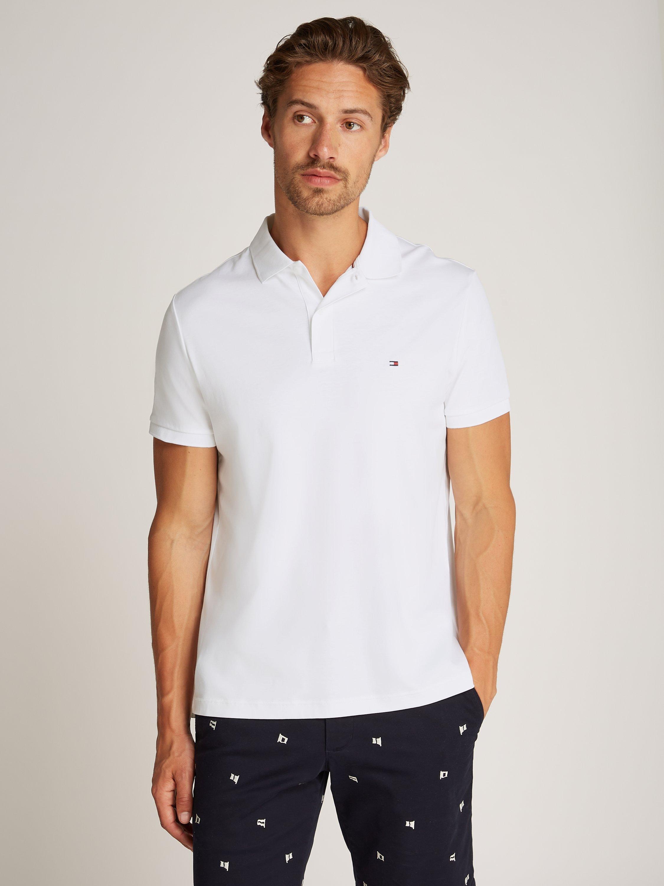 Product image 3 of 7, which shows Tommy Hilfiger Liquid Cotton Blend Regular Fit Short Sleeve Polo Shirt, White, XS