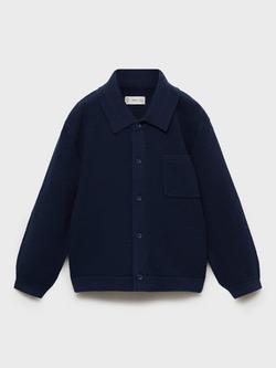 Mango Kids' John Collar  Neck Cardigan, Navy, Navy