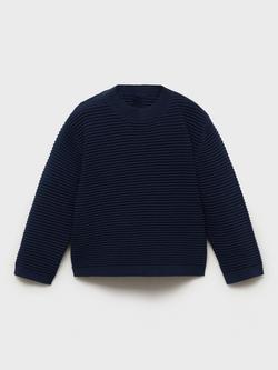 Mango Kids' Ezra Ribbed Jumper, Navy, Navy