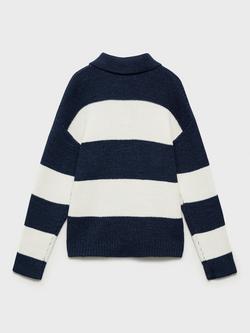 Mango Kids' Oliver Stripe Collar Neck Jumper, Medium Blue - view 2, Medium Blue