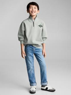 Mango Kids' Point Half Zip Sweatshirt, Green, Green