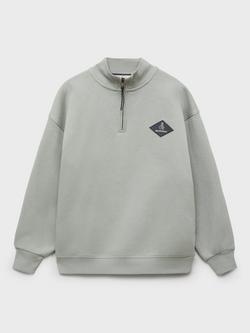 Mango Kids' Point Half Zip Sweatshirt, Green - view 2, Green