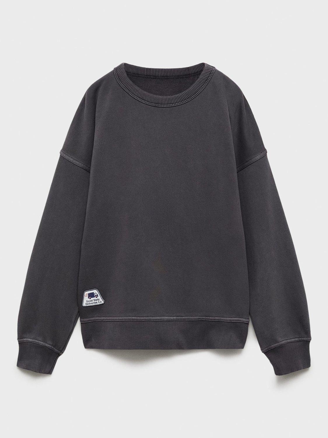 Product image 1 of 4, which shows Mango Kids' Things Cotton Sweatshirt, Grey, 13-14 years