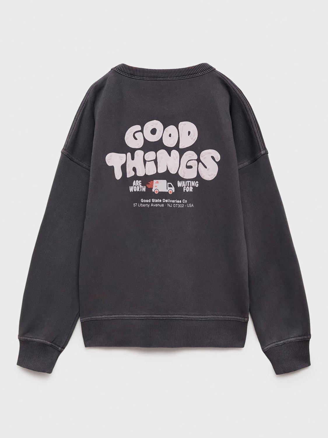 Product image 2 of 4, which shows Mango Kids' Things Cotton Sweatshirt, Grey, 13-14 years