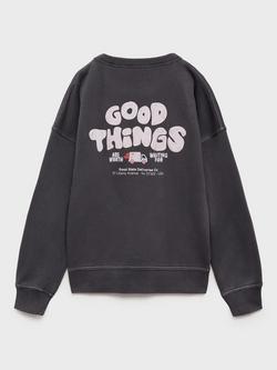 Mango Kids' Things Cotton Sweatshirt, Grey - view 2, Grey