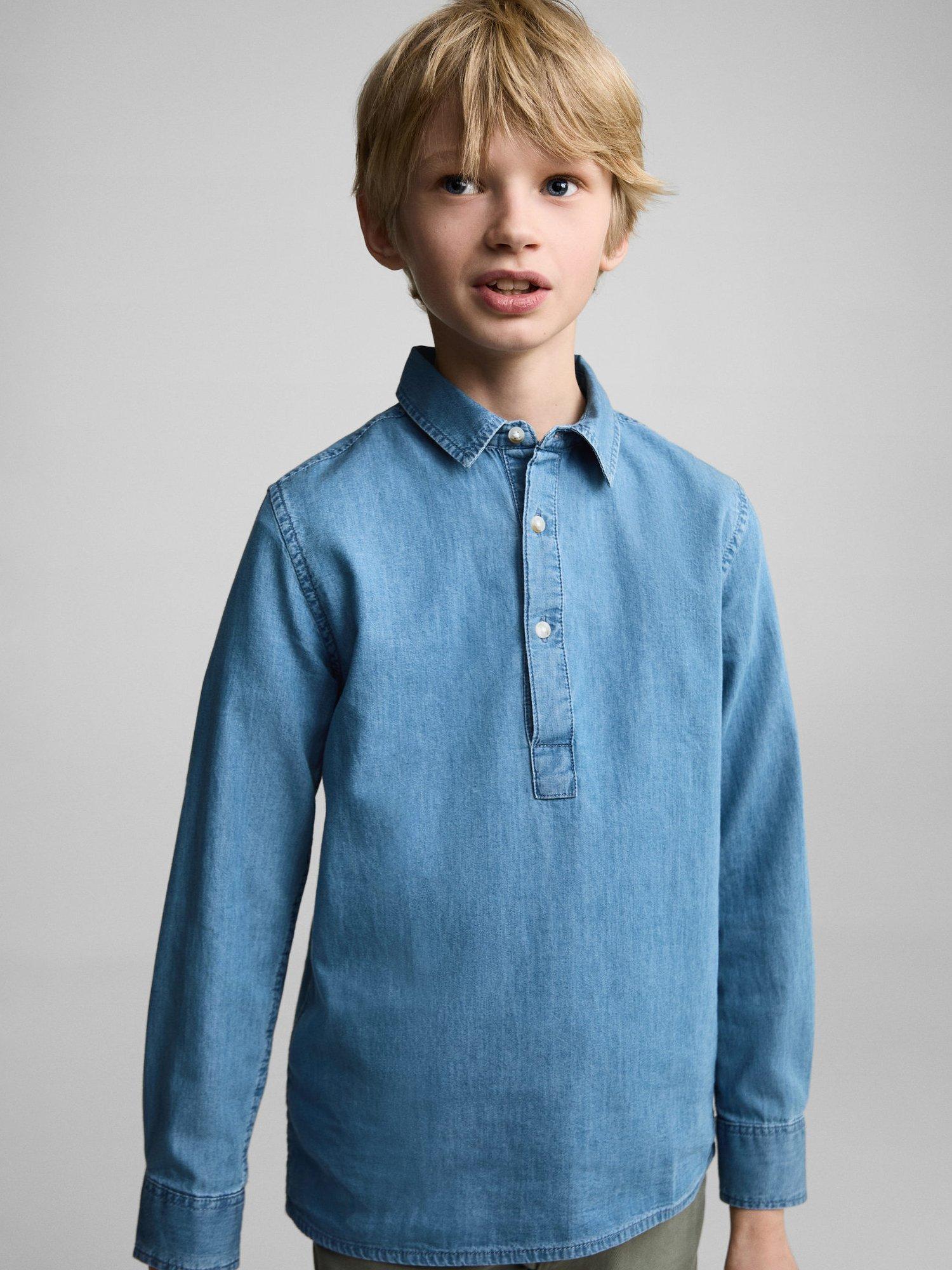 Product image 1 of 7, which shows Mango Kids' Mario Cotton Shirt, Blue, 13-14 years