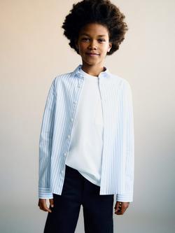 Mango Kids' Pedro Stripe Cotton Shirt, White/Blue, White/Blue