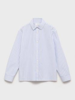 Mango Kids' Pedro Stripe Cotton Shirt, White/Blue - view 2, White/Blue