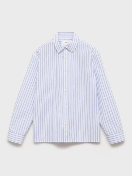Mango Kids' Pedro Stripe Cotton Shirt, White/Blue - view 2, White/Blue