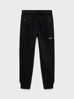 Mango Kids' Focus Cotton Drawstring Joggers, Black