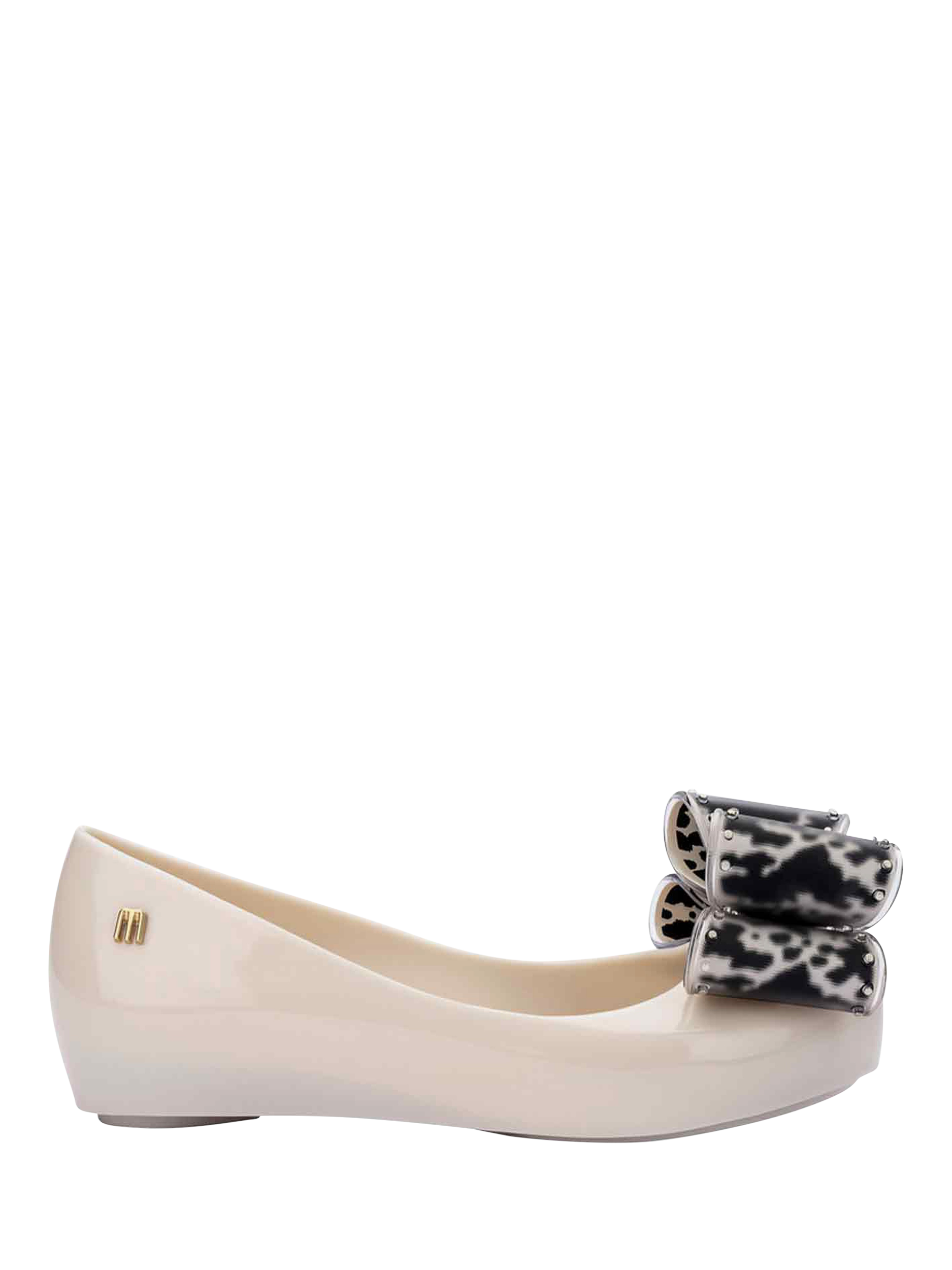 Product image 1 of 4, which shows Mini Melissa Kids' Ultragirl Bow Jelly Ballet Flats, Beige/Black, 1 Jnr