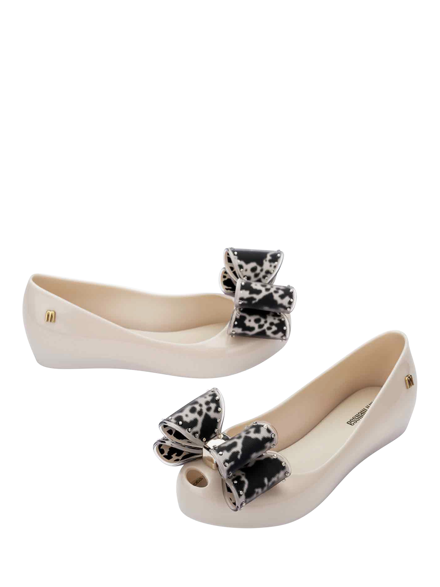 Product image 2 of 4, which shows Mini Melissa Kids' Ultragirl Bow Jelly Ballet Flats, Beige/Black, 1 Jnr