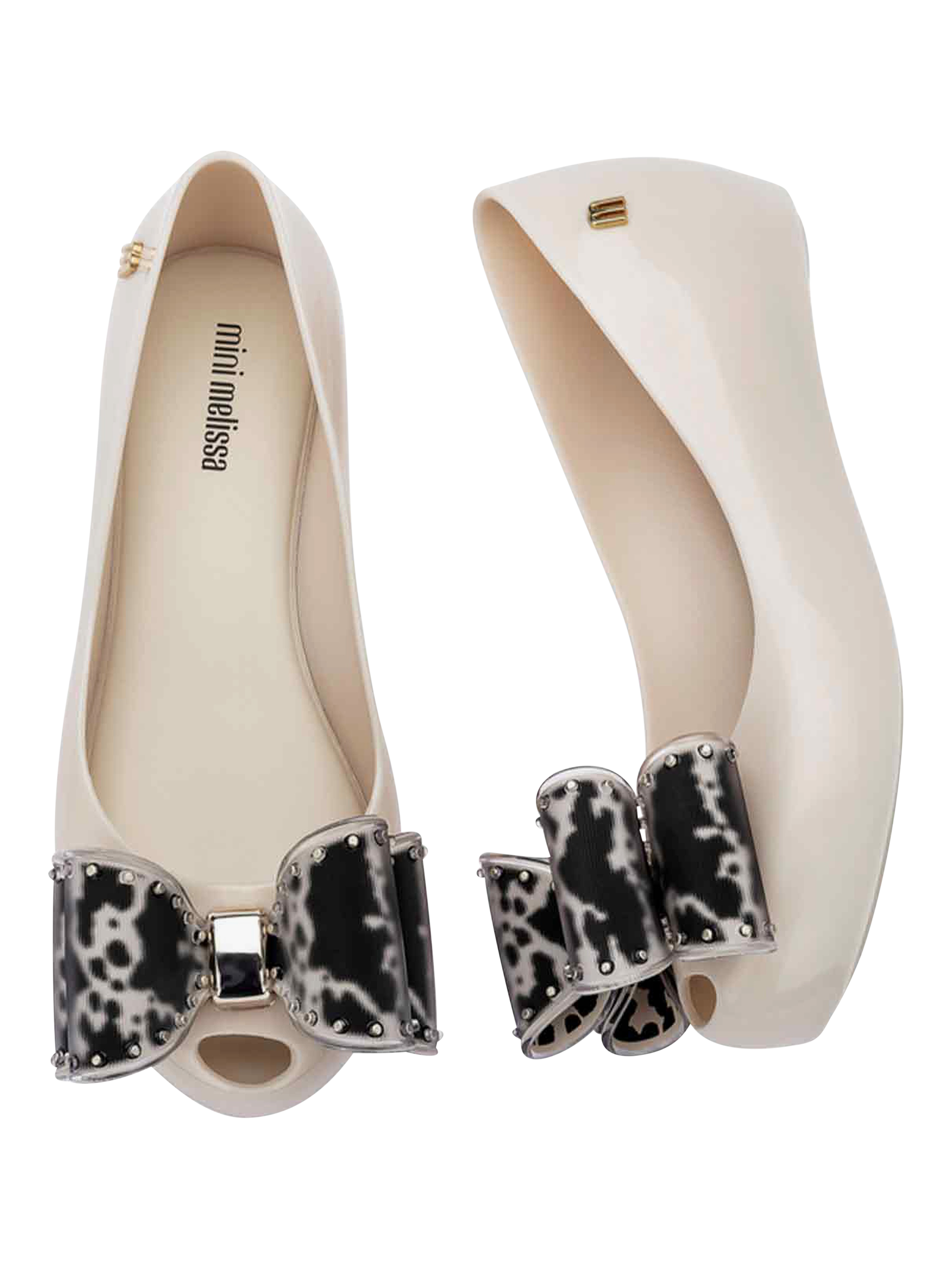 Product image 3 of 4, which shows Mini Melissa Kids' Ultragirl Bow Jelly Ballet Flats, Beige/Black, 1 Jnr