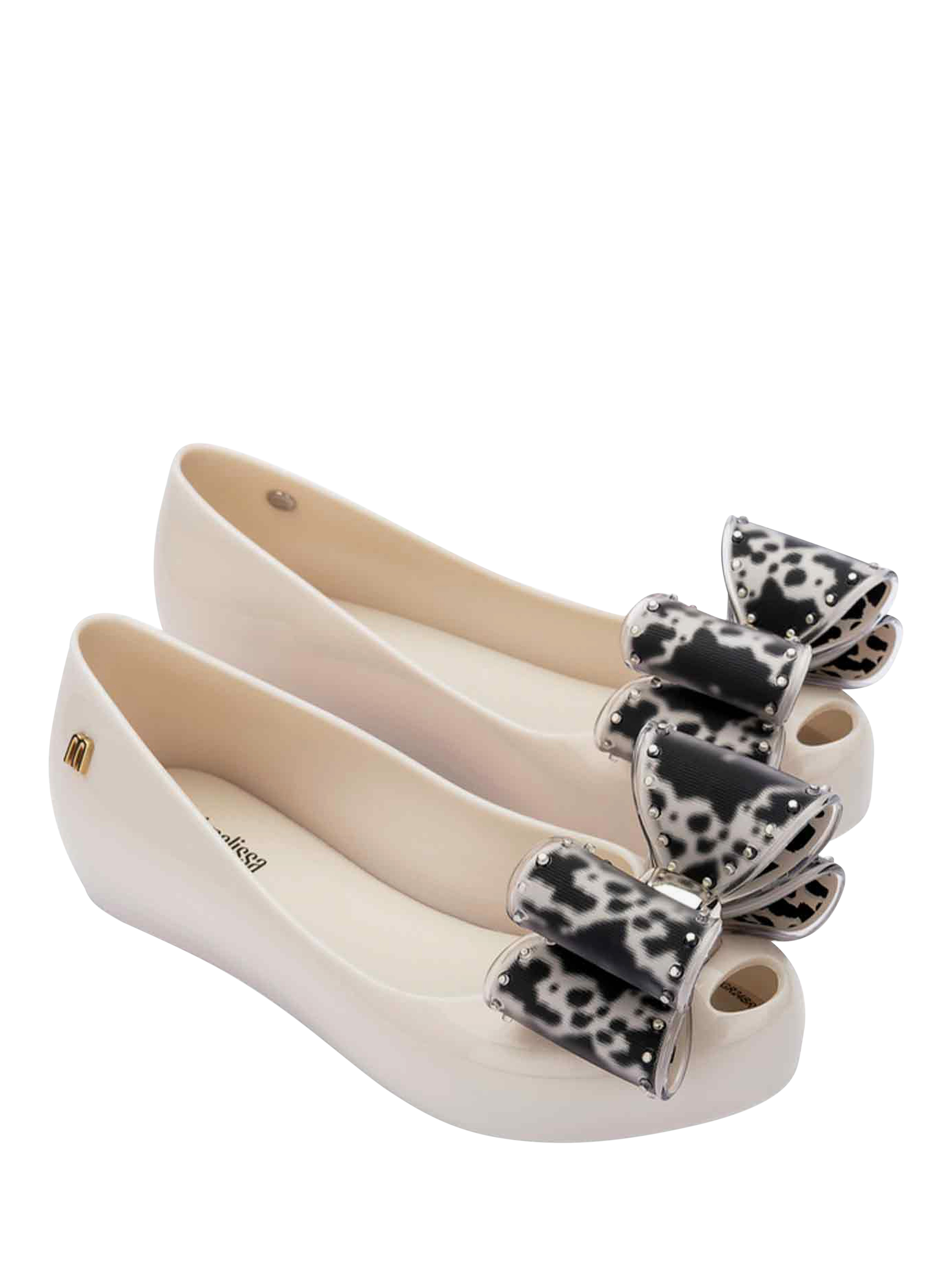 Product image 4 of 4, which shows Mini Melissa Kids' Ultragirl Bow Jelly Ballet Flats, Beige/Black, 1 Jnr