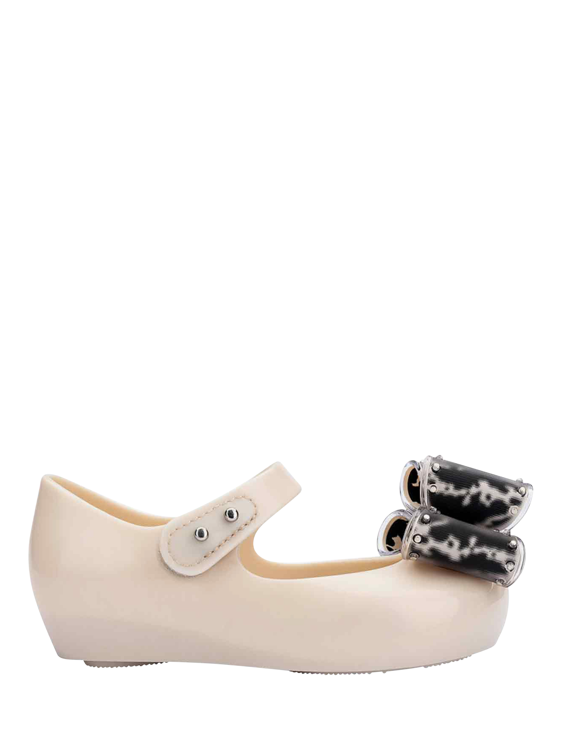 Product image 1 of 4, which shows Mini Melissa Kids' Ultragirl Bow Jelly Ballet Flats, Beige/Black, 4 Jnr