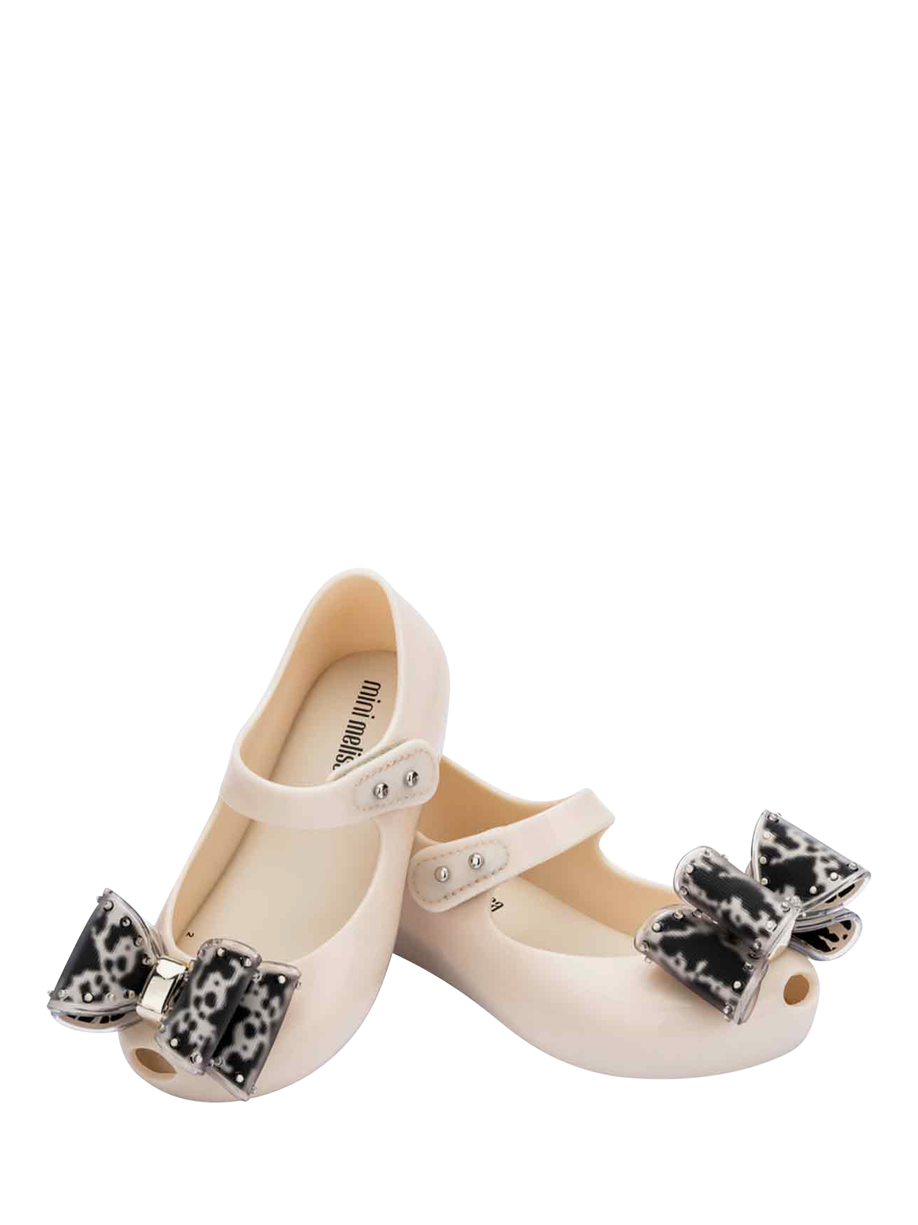 Product image 2 of 4, which shows Mini Melissa Kids' Ultragirl Bow Jelly Ballet Flats, Beige/Black, 4 Jnr