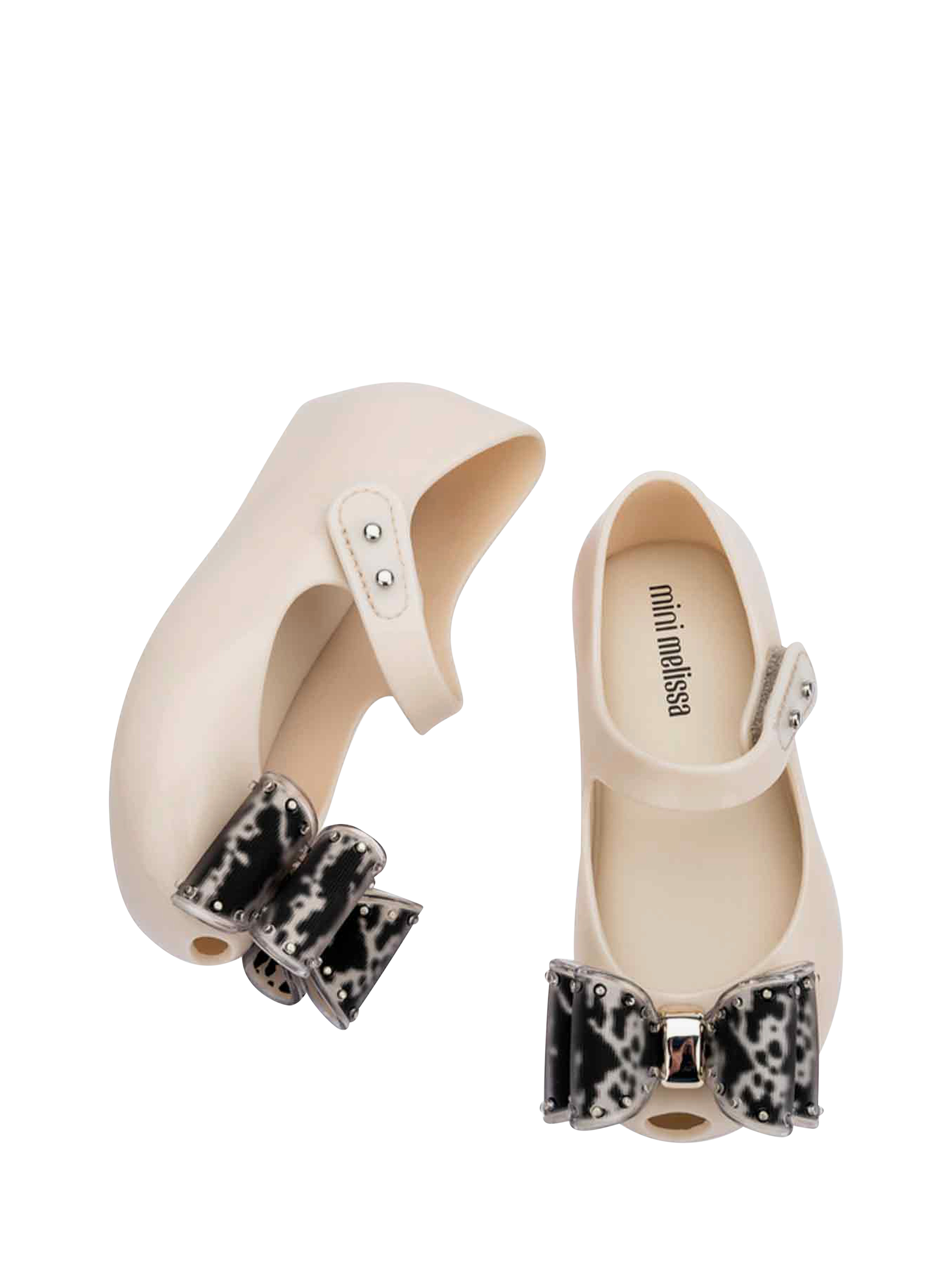 Product image 3 of 4, which shows Mini Melissa Kids' Ultragirl Bow Jelly Ballet Flats, Beige/Black, 4 Jnr
