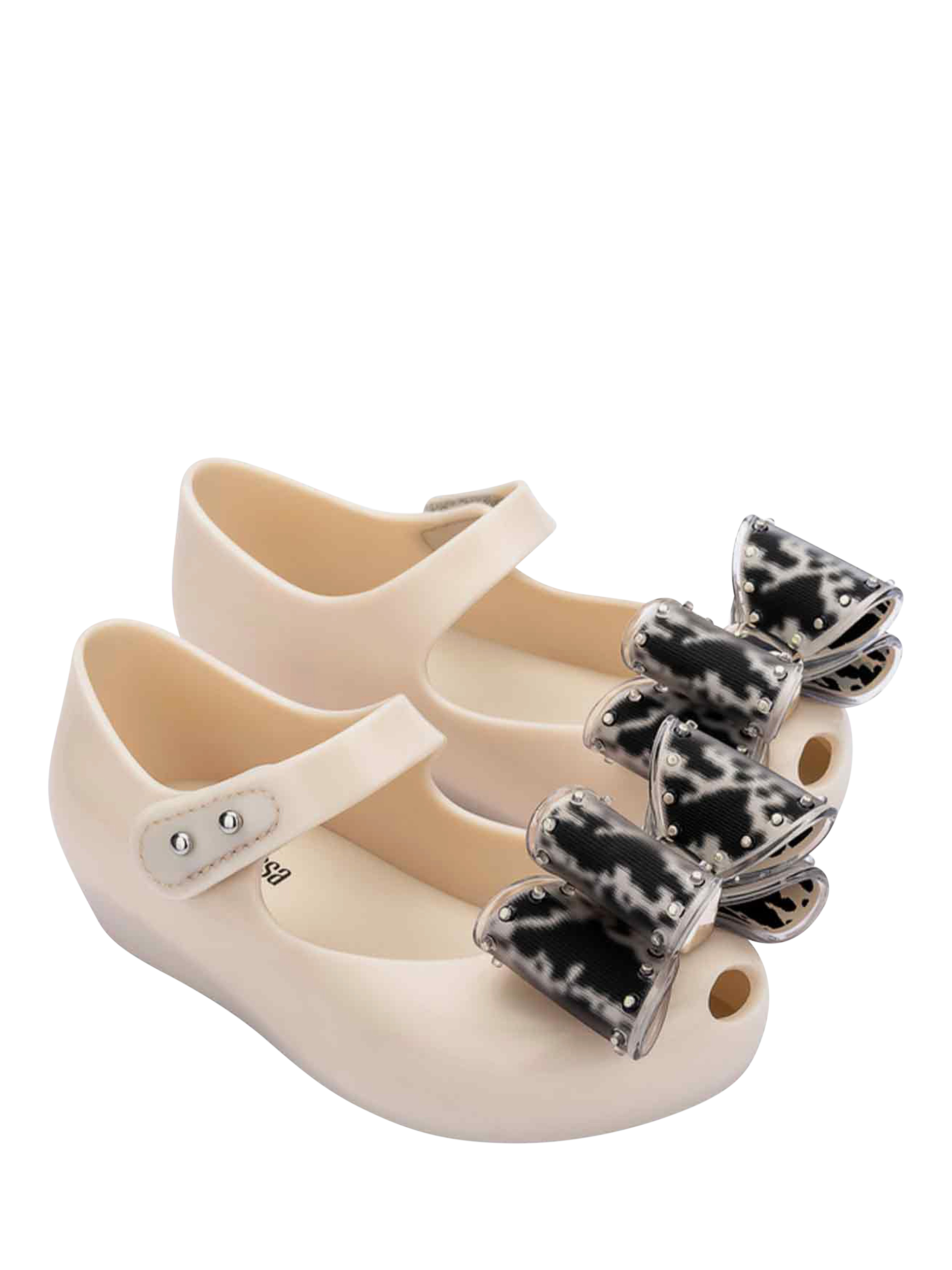 Product image 4 of 4, which shows Mini Melissa Kids' Ultragirl Bow Jelly Ballet Flats, Beige/Black, 4 Jnr