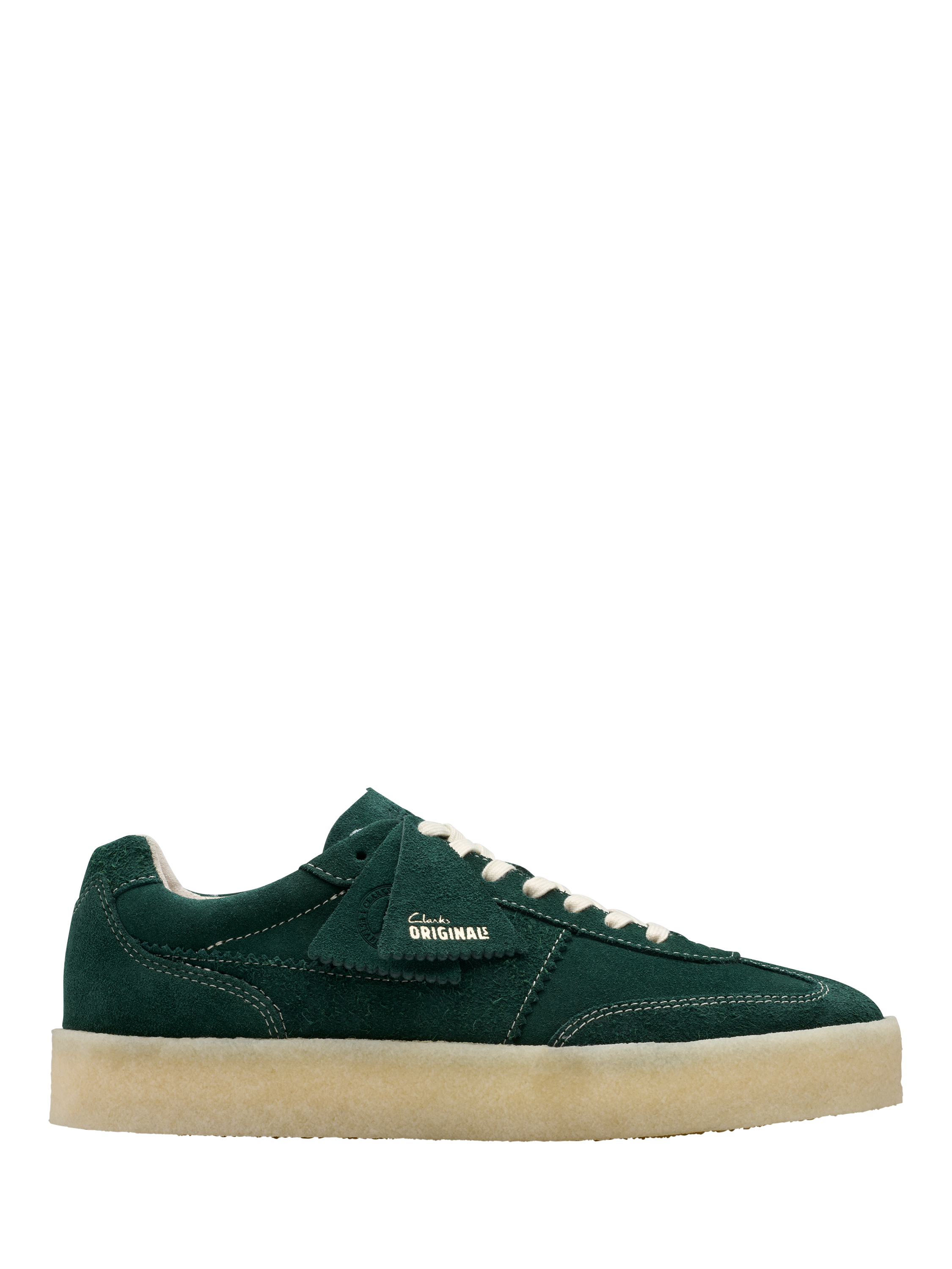 Product image 1 of 7, which shows Clarks Originals Tor 80 Suede Lace Up Trainers, Pine Green, 7