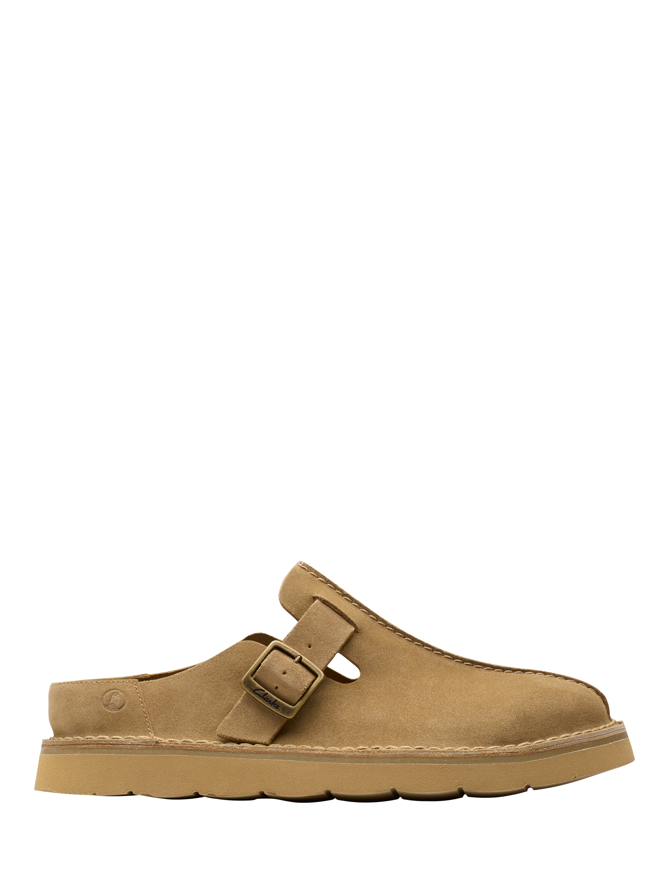 Product image 1 of 7, which shows Clarks Solsbury Suede Mule Sandals, Sand, 11