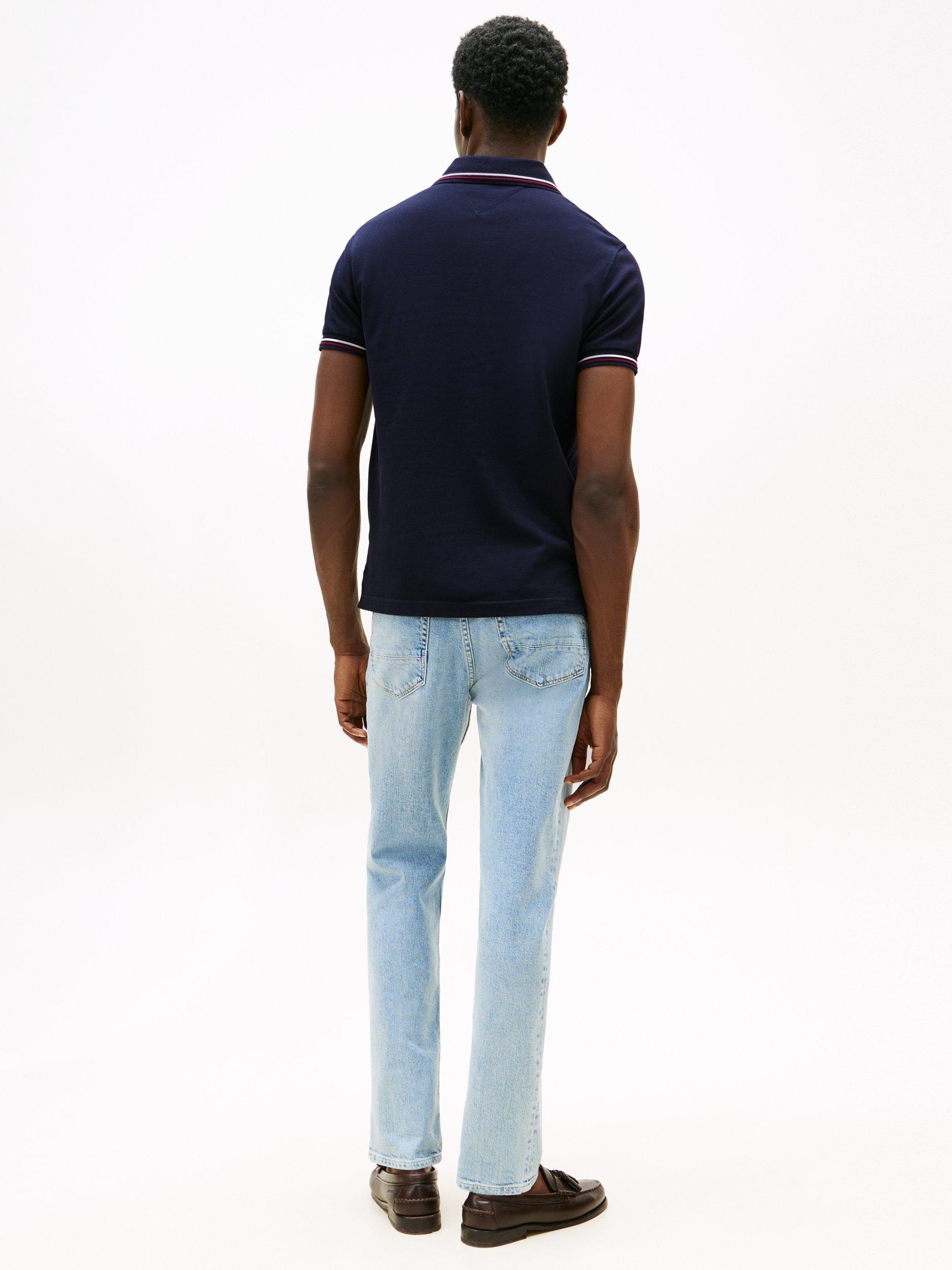 Product image 2 of 5, which shows Tommy Hilfiger Cotton Blend Slim Fit Short Sleeve Tipped Polo Shirt, Navy, XS