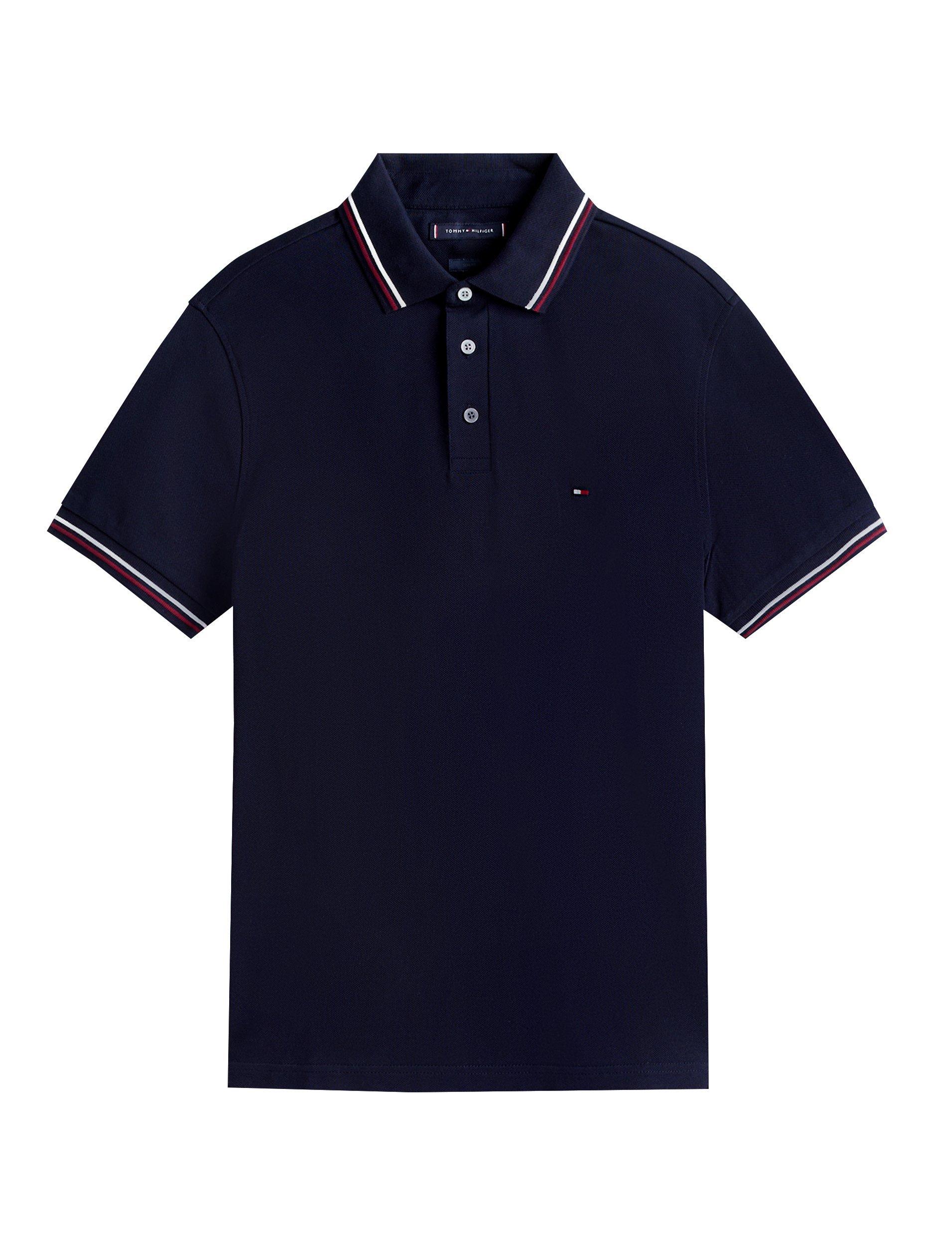 Product image 5 of 5, which shows Tommy Hilfiger Cotton Blend Slim Fit Short Sleeve Tipped Polo Shirt, Navy, XS