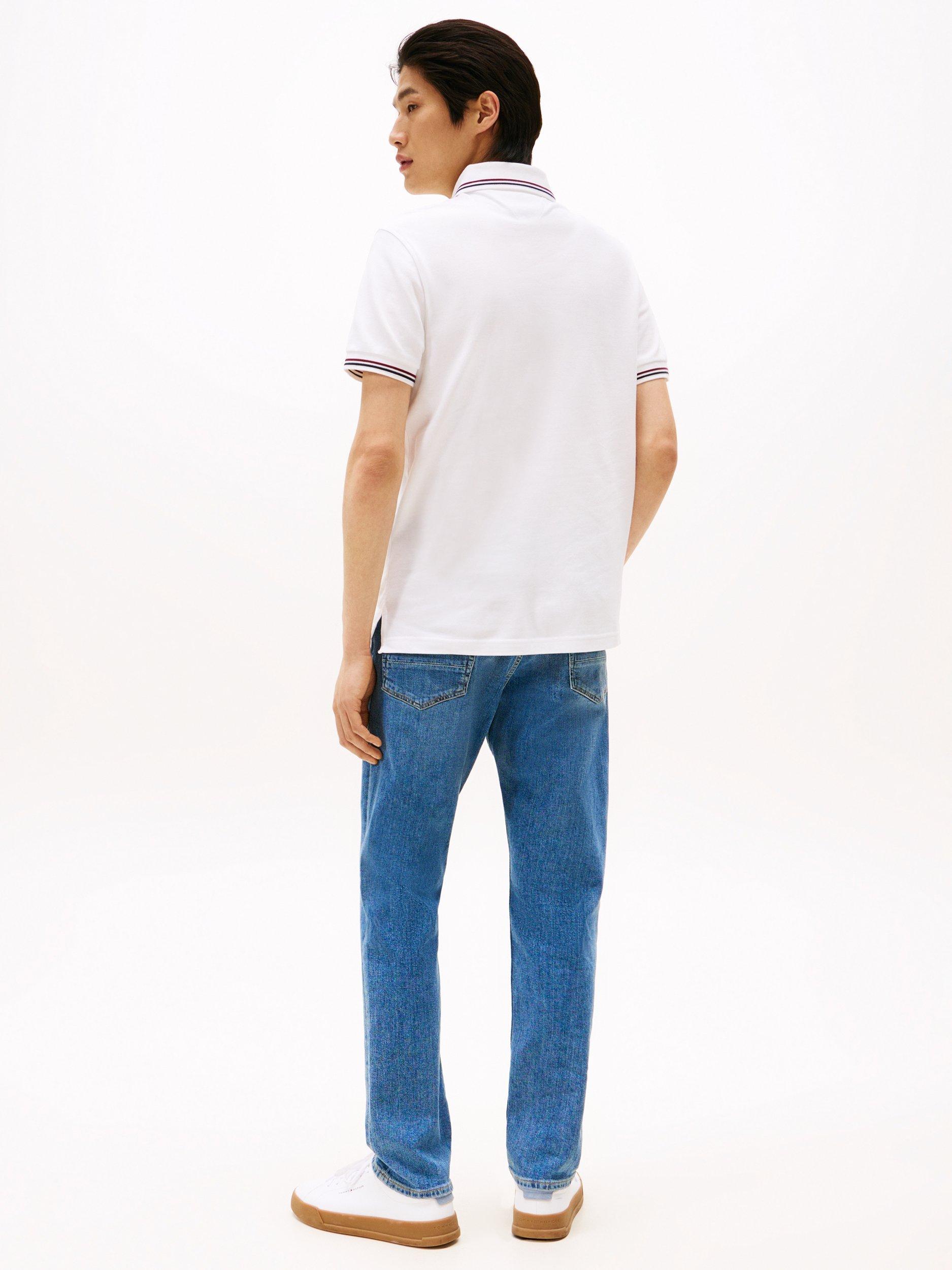 Product image 2 of 5, which shows Tommy Hilfiger Cotton Blend Slim Fit Short Sleeve Tipped Polo Shirt, White, XS