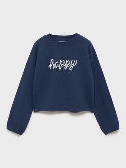 Mango Kids' Happy Embroidered Jumper, Navy, Navy