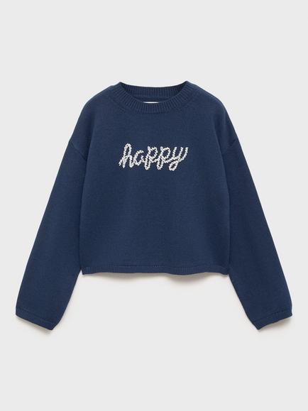 Mango Kids' Happy Embroidered Jumper, Navy, Navy
