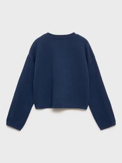 Mango Kids' Happy Embroidered Jumper, Navy - view 2, Navy