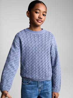 Mango Kids' Izzy Openwork Jumper, Blue, Blue