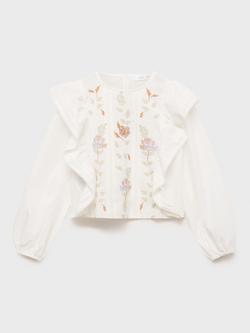 Mango Kids' Viviana Floral Embroidered Ruffle Blouse, White/Multi - view 2, White/Multi