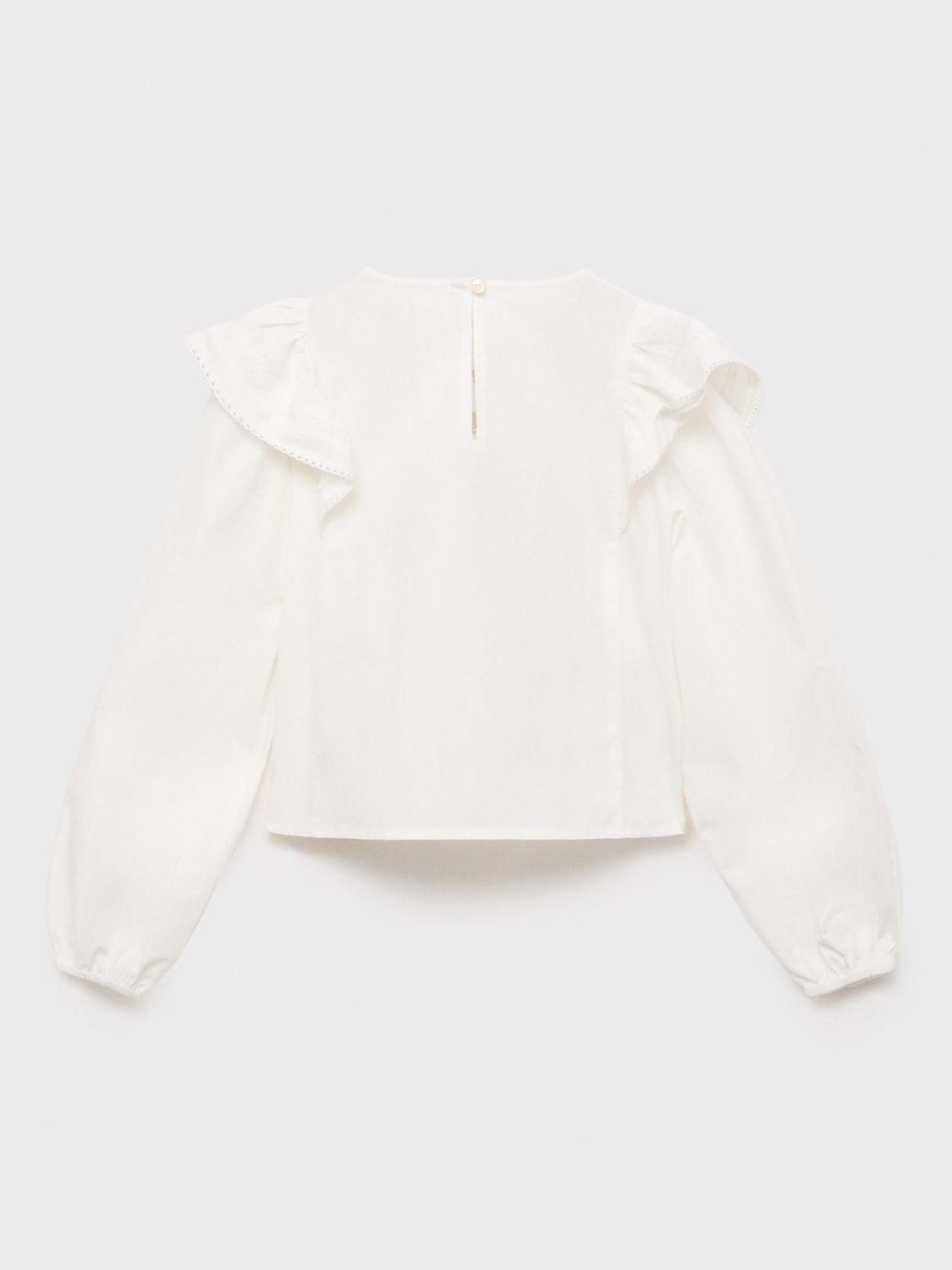 Product image 3 of 4, which shows Mango Kids' Viviana Floral Embroidered Ruffle Blouse, White/Multi, 10 years