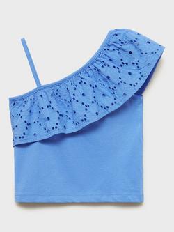 Mango Kids' Volanti Cotton One Shoulder Top - view 2, Bright Blue